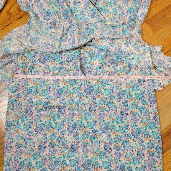 Vintage 1980sJT Dress Floral Wrap Dress with Blue and Pink Accents Size 10